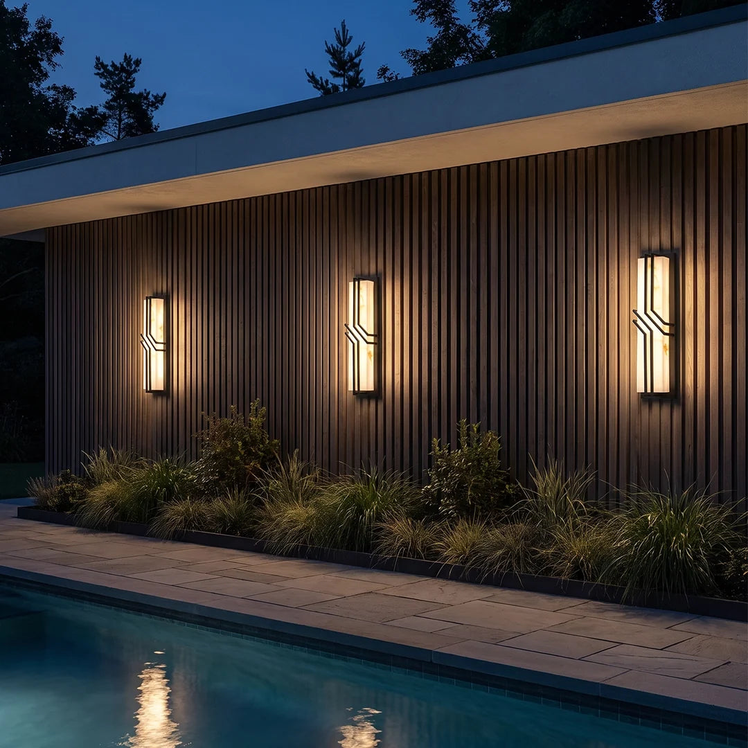 Contemporary Black Wall Lights Faux Marble Outdoor Light