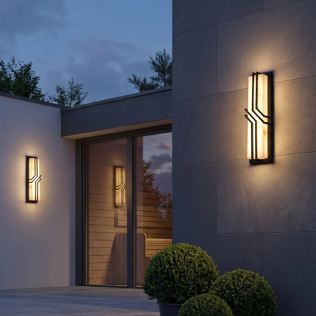 Contemporary Black Wall Lights Faux Marble Outdoor Light