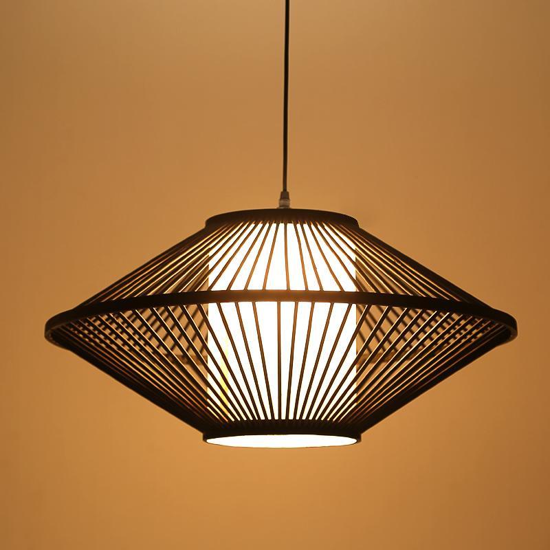 Black Rattan Pendant Light Radiating Bamboo Frame Ceiling Light