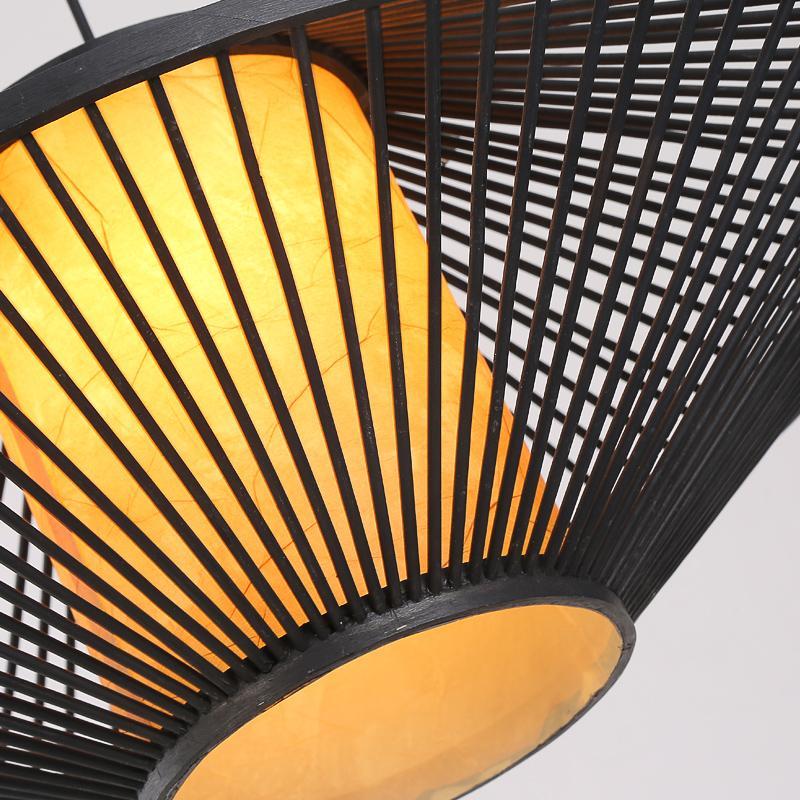 Black Rattan Pendant Light Radiating Bamboo Frame Ceiling Light