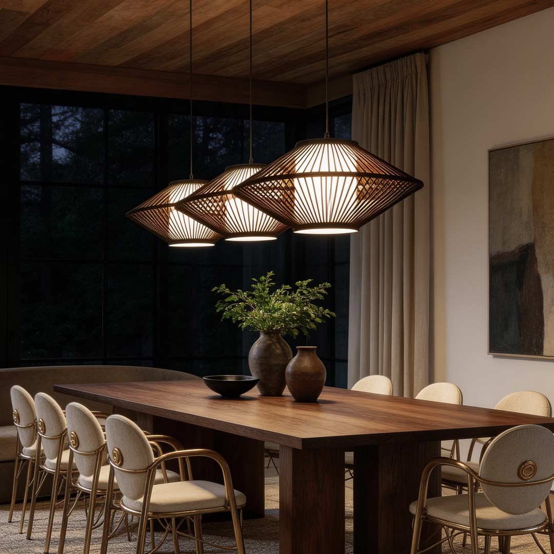 Black Rattan Pendant Light Radiating Bamboo Frame Ceiling Light