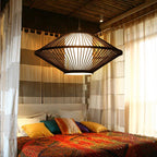 Black Rattan Pendant Light Radiating Bamboo Frame Ceiling Light