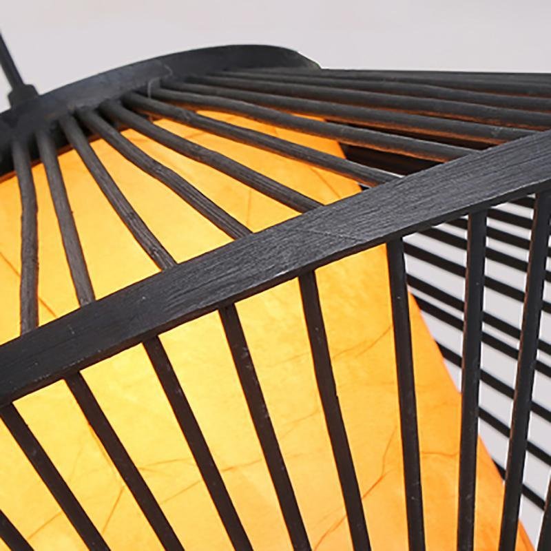 Black Rattan Pendant Light Radiating Bamboo Frame Ceiling Light