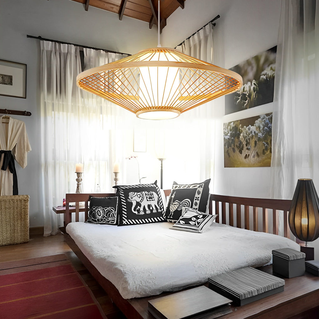 Black Rattan Pendant Light Radiating Bamboo Frame Ceiling Light