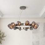 Black Round Chandelier with Geometric Glass Shades Ceiling Light