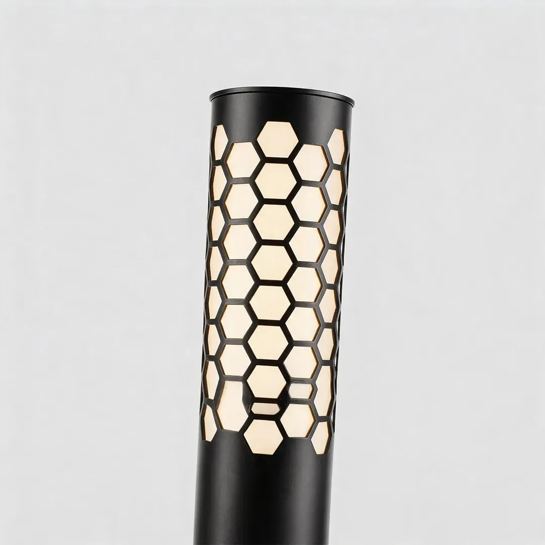 Solar Powered LED Bollard Lights Modern Honeycomb Outdoor Light