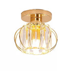 Gold Semi Flush Ceiling Light: Crystal Hallway Lamp
