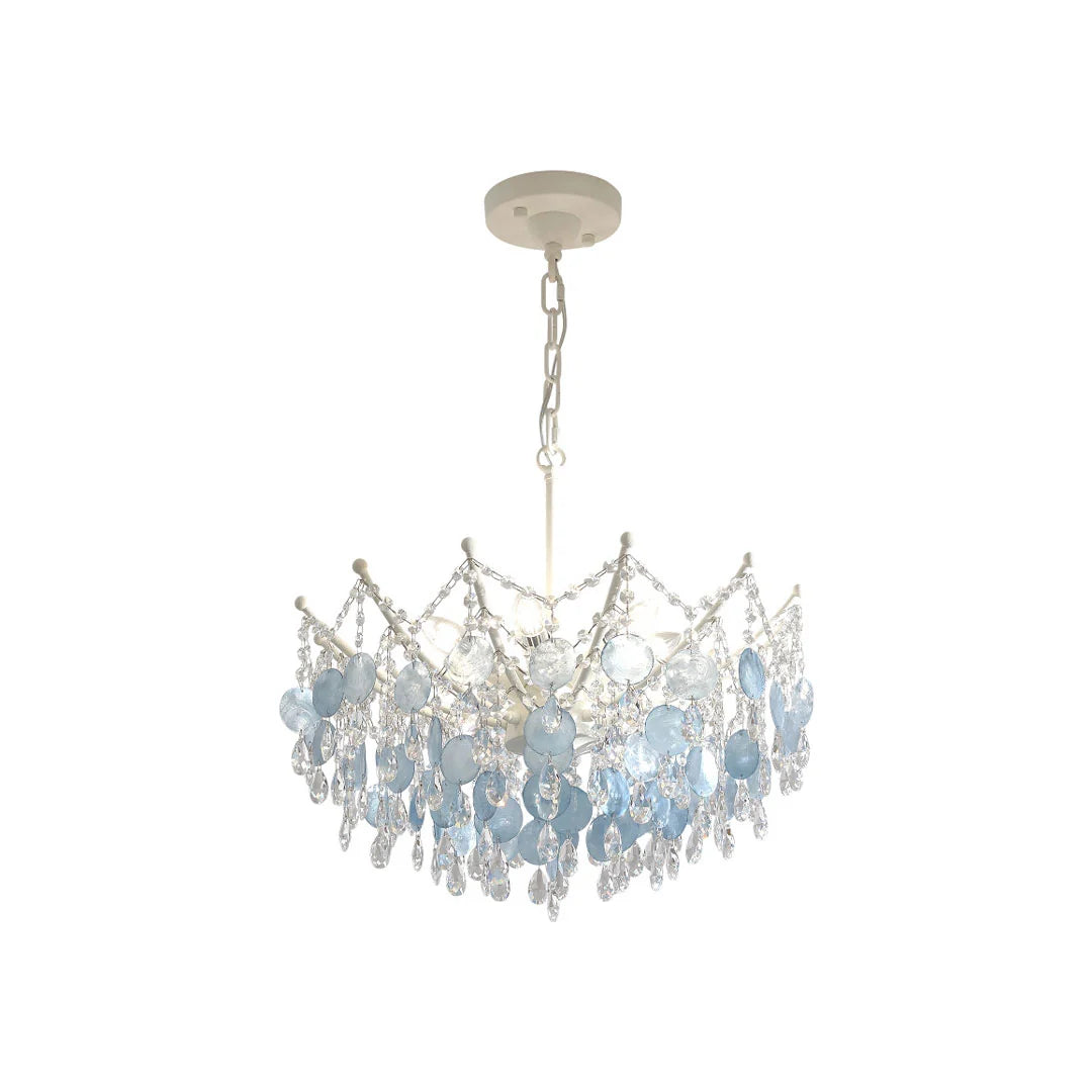 Glam Chandelier French Cream-Style Shell and Crystal Ceiling Light