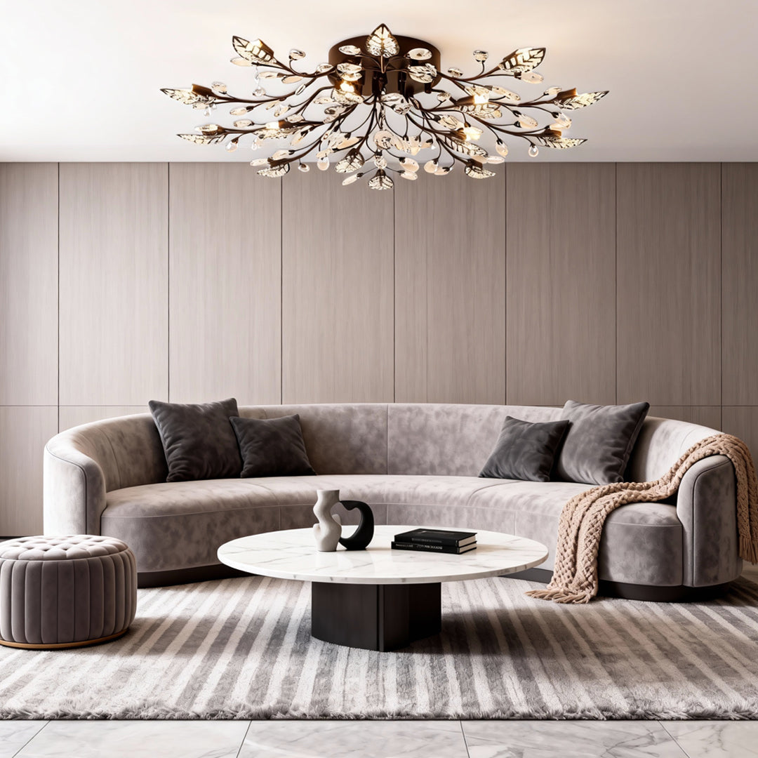 Brass Branch Chandelier Modern Crystal Leaf Ceiling Light