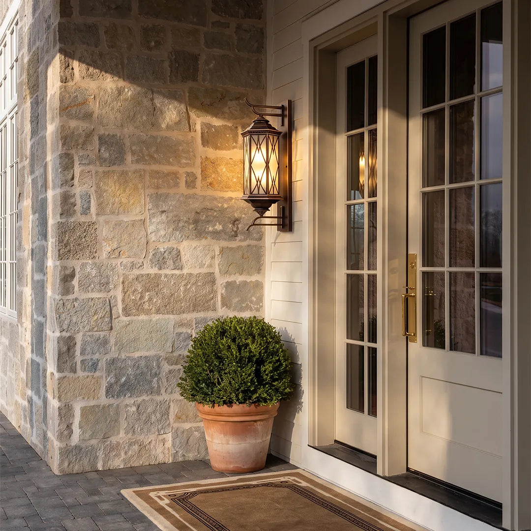 2 PCS Bronze Outdoor Sconce Vintage Glass Wall Lantern