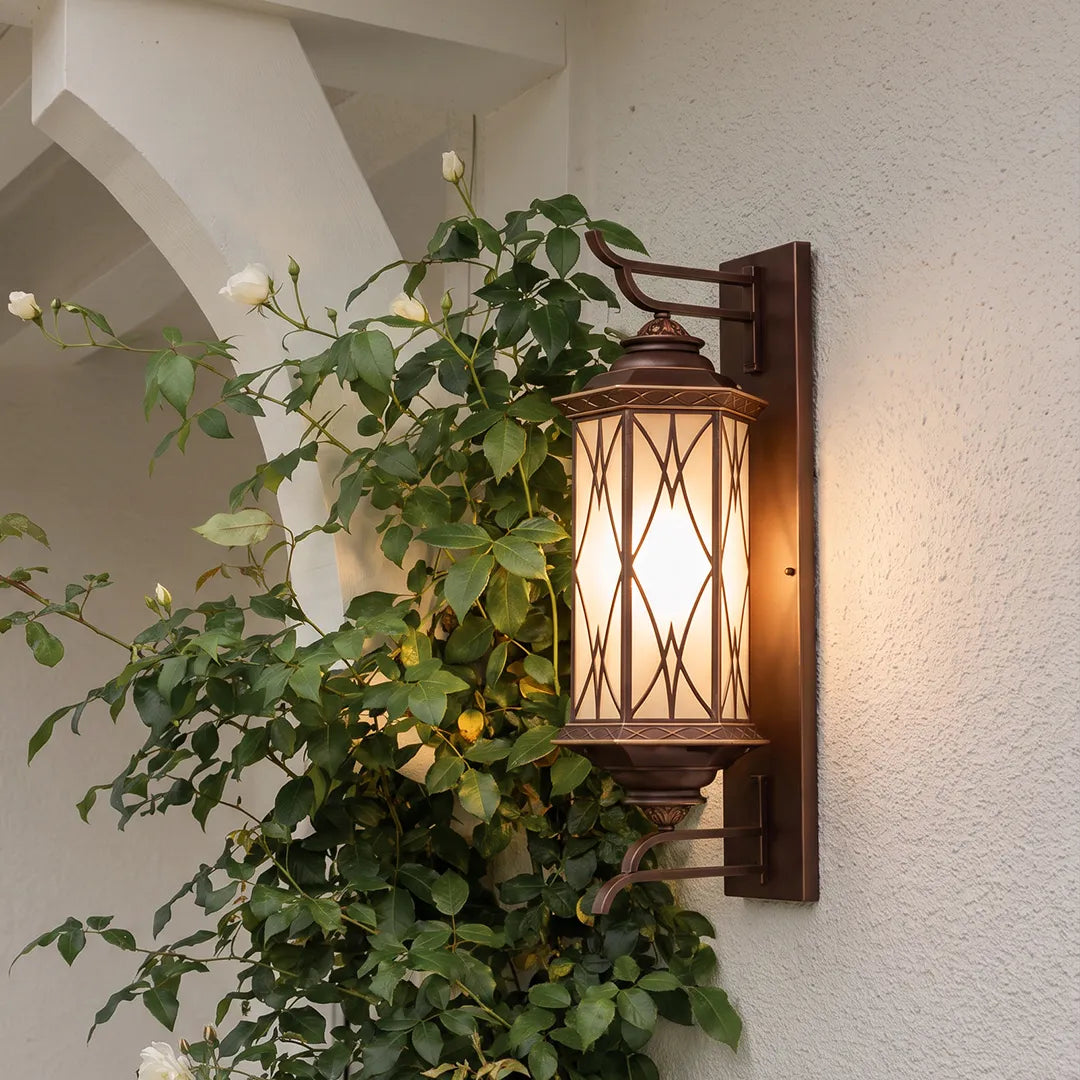 2 PCS Bronze Outdoor Sconce Vintage Glass Wall Lantern