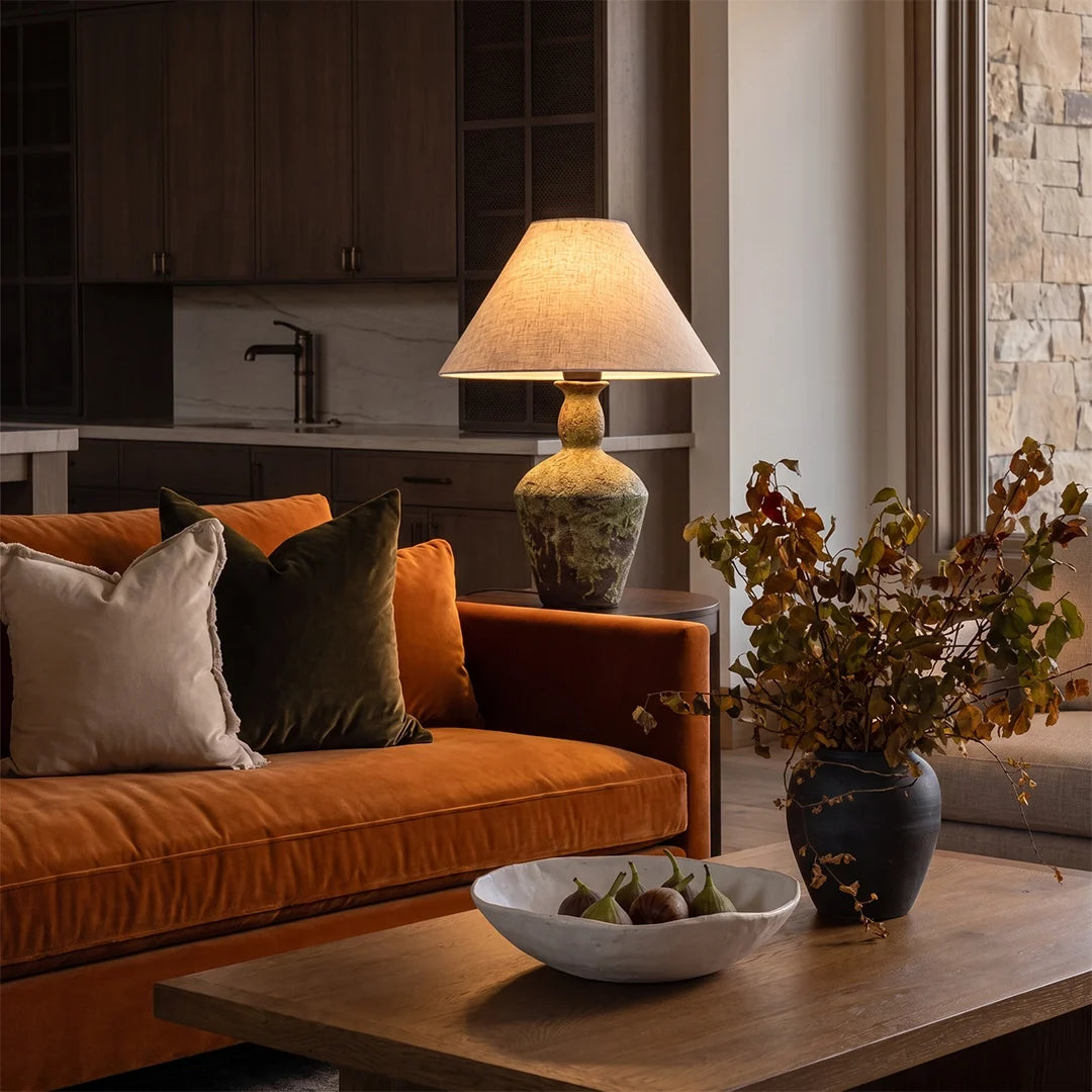 Ceramic Bedside Table Lamps Wabi-Sabi Style Moss Lamps
