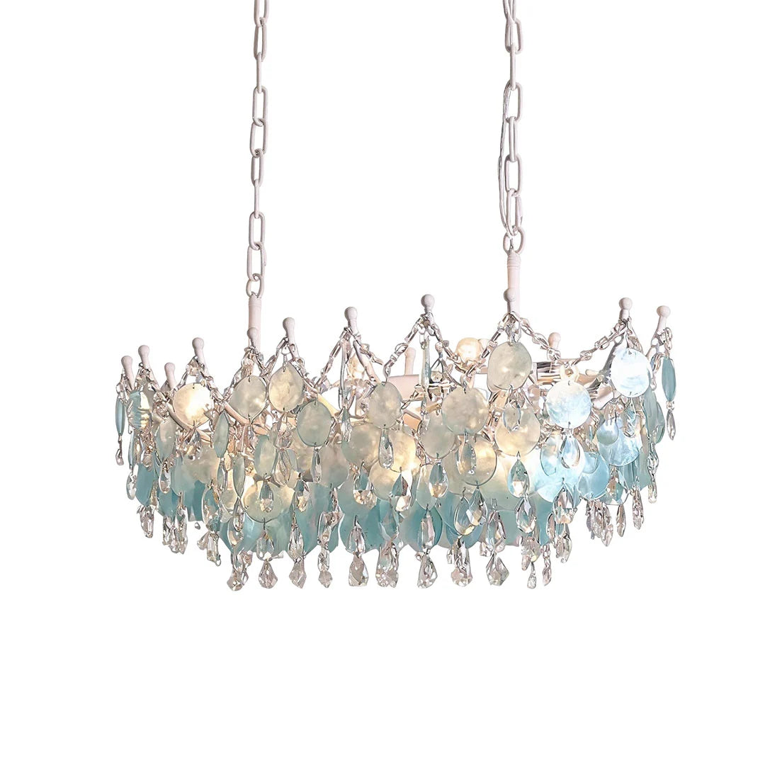 Glam Chandelier French Cream-Style Shell and Crystal Ceiling Light
