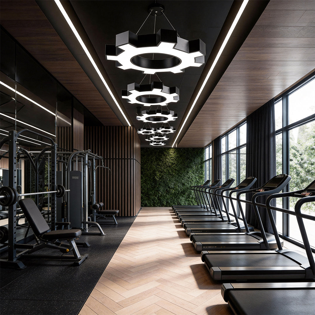 Chandelier Black Modern Industrial Gear-Shaped LED Ceiling Light