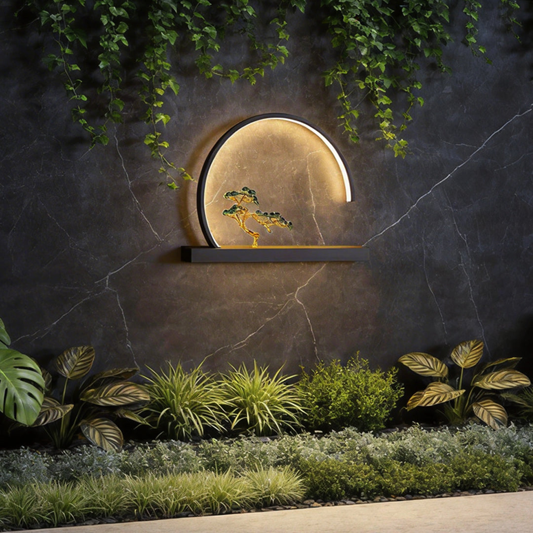 Chinese Greeting Pine Outdoor Wall Light Eastern Style Outdoor Sconce