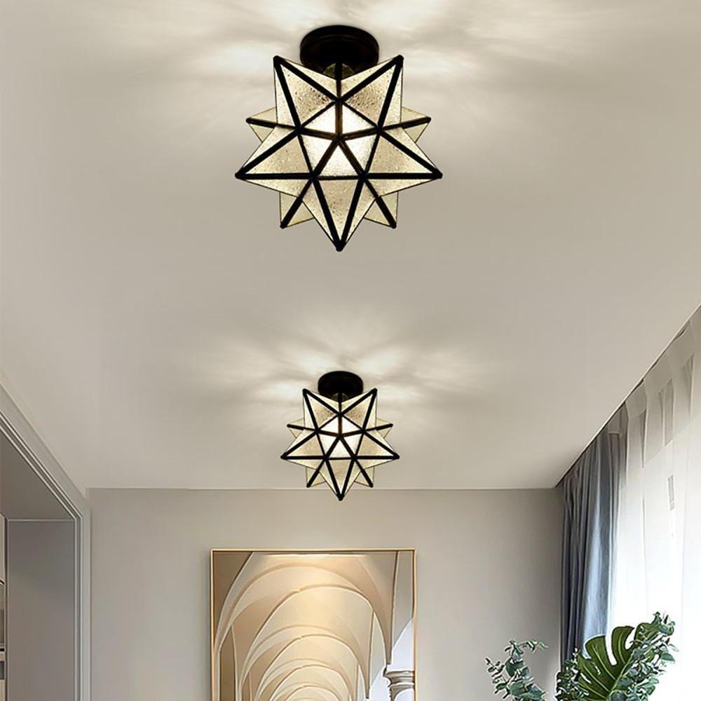 Geometric Multi Pointed Star Ceiling Light Metal Glass Semi-Flush Mount Lighting