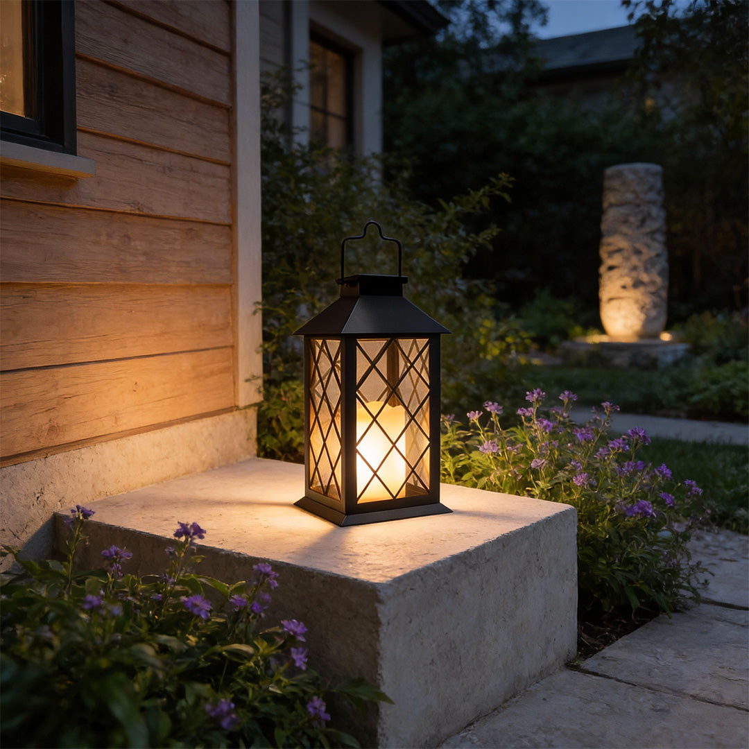 Candlestick Lantern Portable LED Black Solar Outdoor Lamp