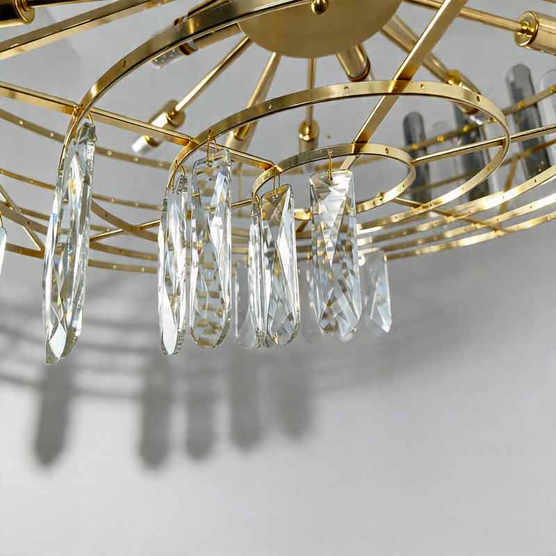 Round Drum Crystal Chandelier Modern Metal Ceiling Light