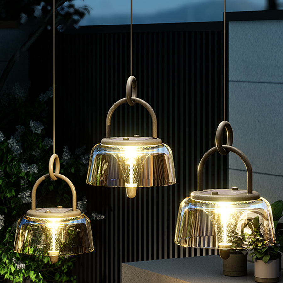 Clear Pendant Lights Solar-Powered LED Handle Hanging Light Fixtures