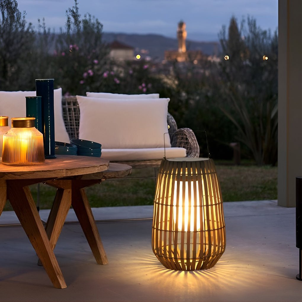 Bamboo Outdoor Lanterns Woven Portable LED Waterproof Light