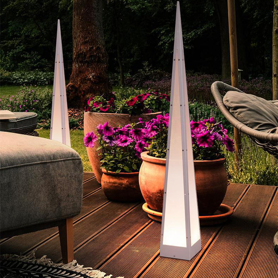 Stainless Steel Waterproof Geometric Floor Lamp with Pyramid Design