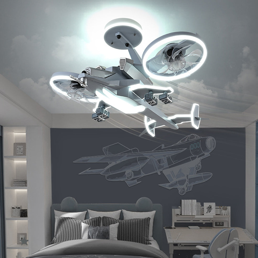 Kids Ceiling Fan With Light Fighter Jet Shaped Full Spectrum Fan Light
