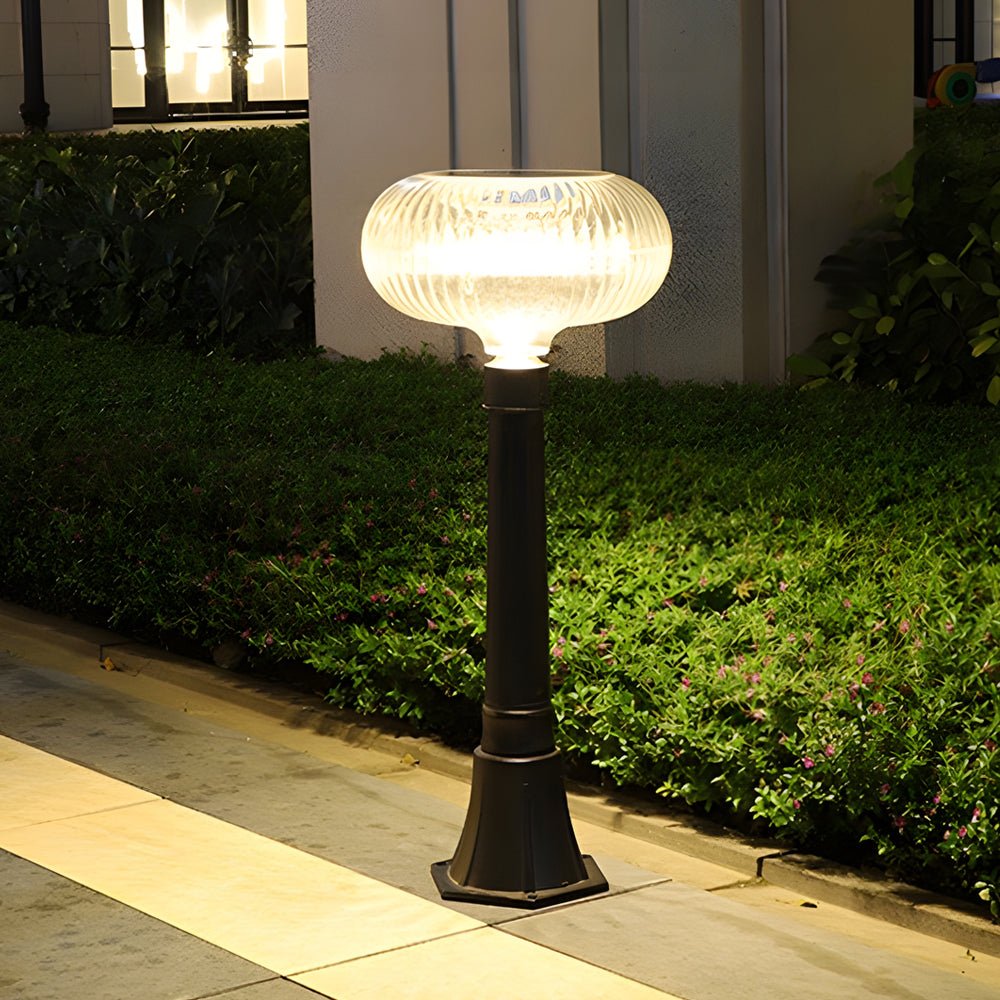 Contemporary Solar Lawn Light Metal Cylinder LED Light with Oval Acrylic Shade