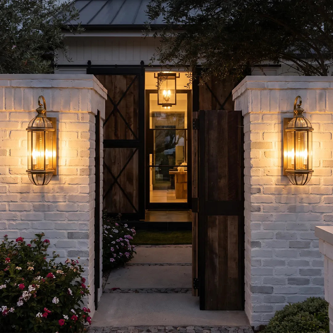 Retro Creative Copper Glass European Style Outdoor Wall Lights Exterior Lamp