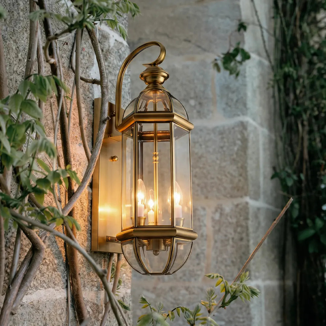 Retro Creative Copper Glass European Style Outdoor Wall Lights Exterior Lamp