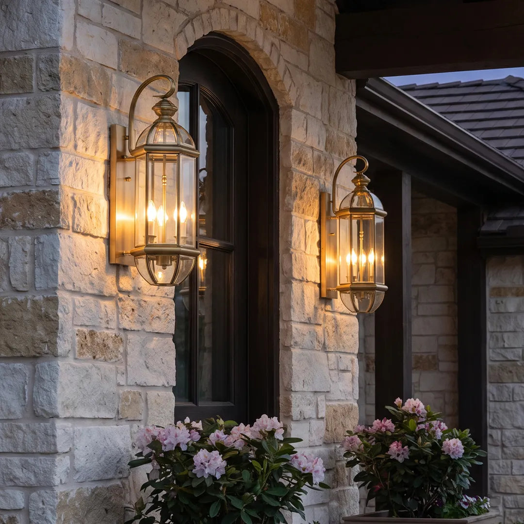 Retro Creative Copper Glass European Style Outdoor Wall Lights Exterior Lamp