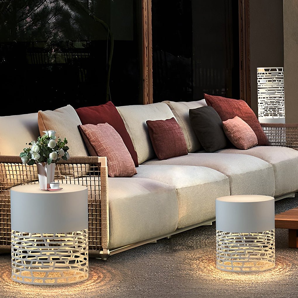 Stylish Hollow Mesh LED Cylinder Light Freestanding Outdoor Garden Lighting