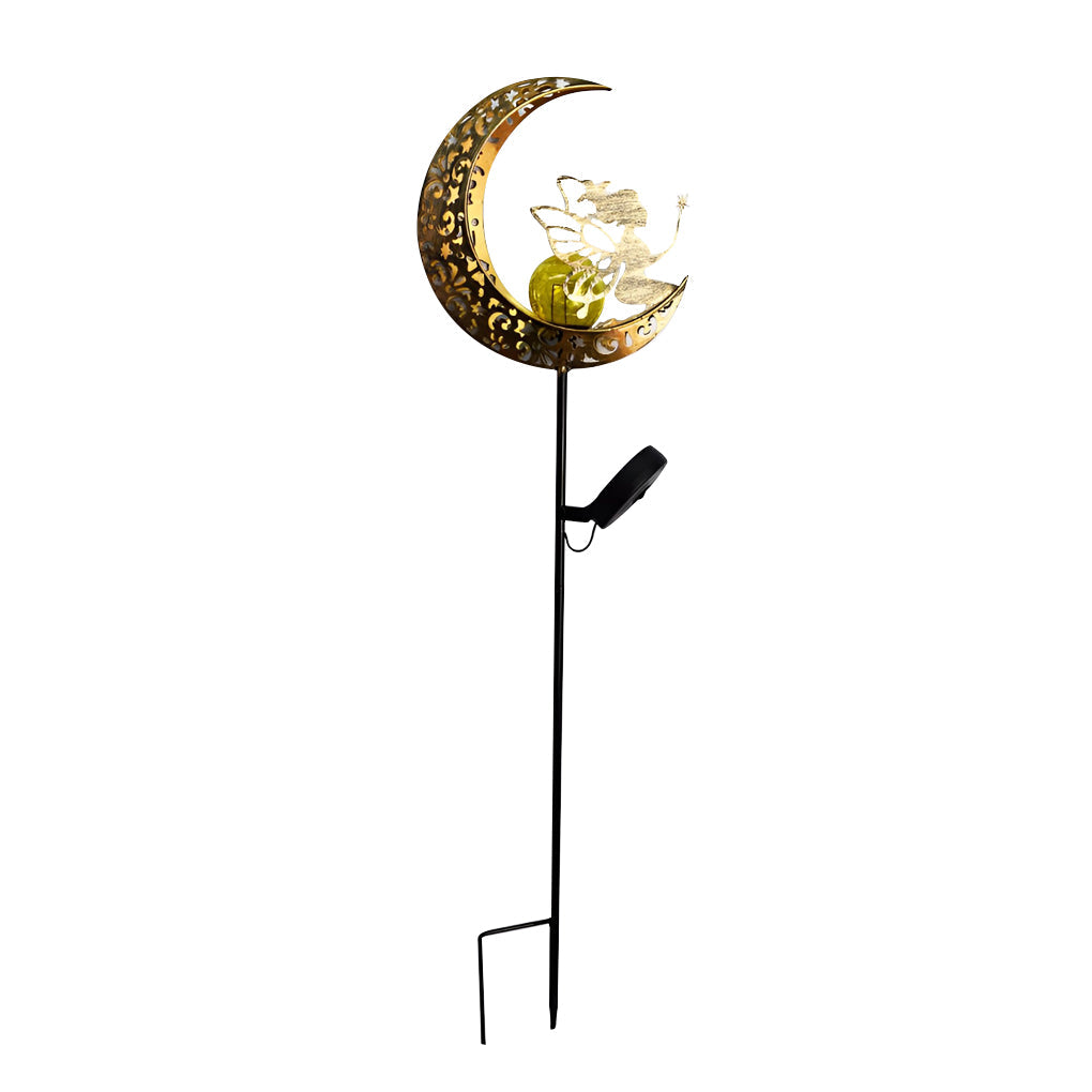 Mystical Moon & Sun Flame Iron Hollow Projector Solar Garden Light