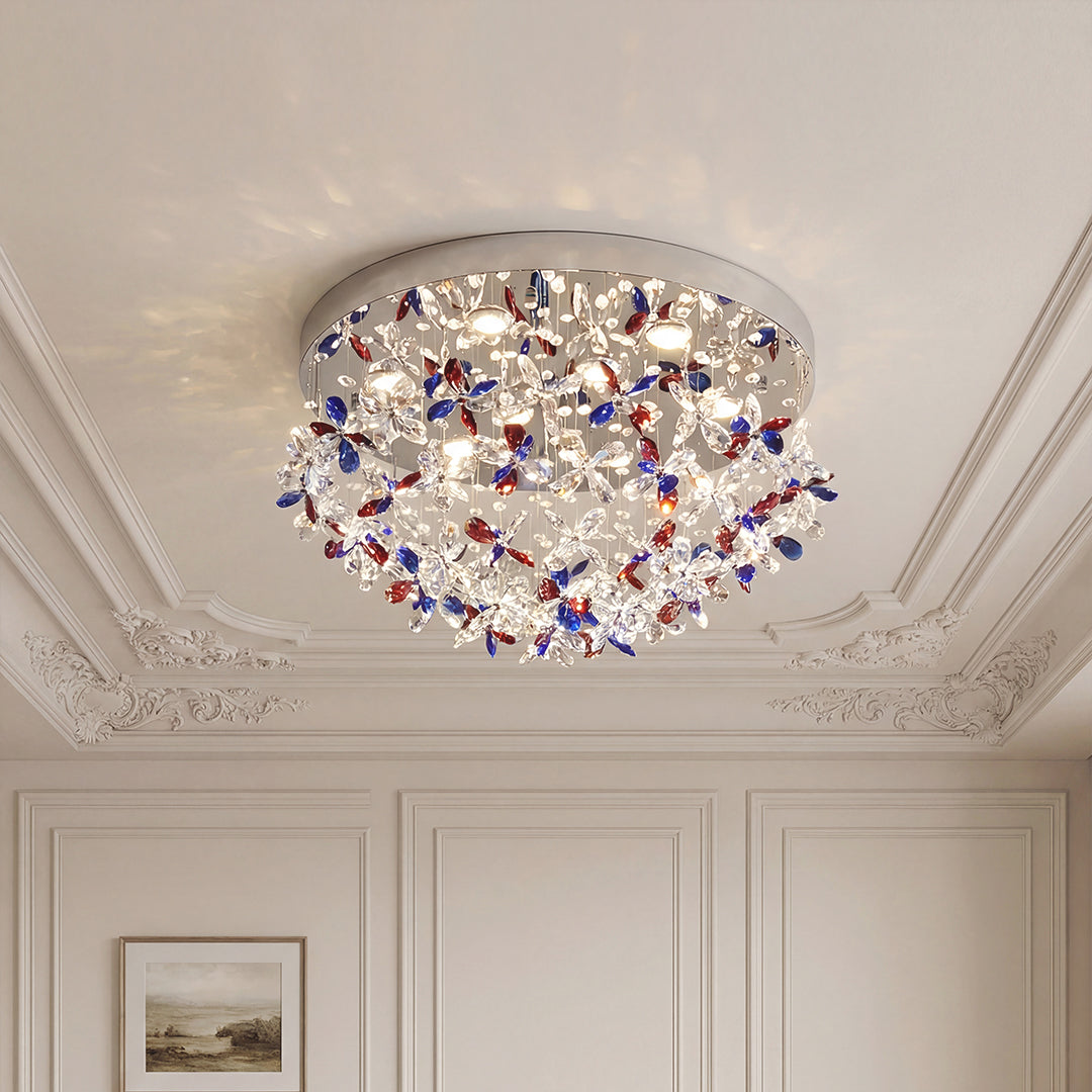 Crystal Flush Mount Lights French Round  LED Romantic Ceiling Light