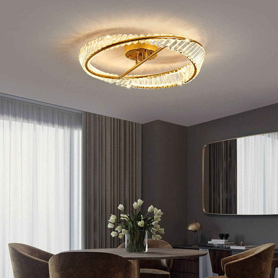 Mobius Light Fixture Luxury Gold Ring Flush Mount Crystal Light
