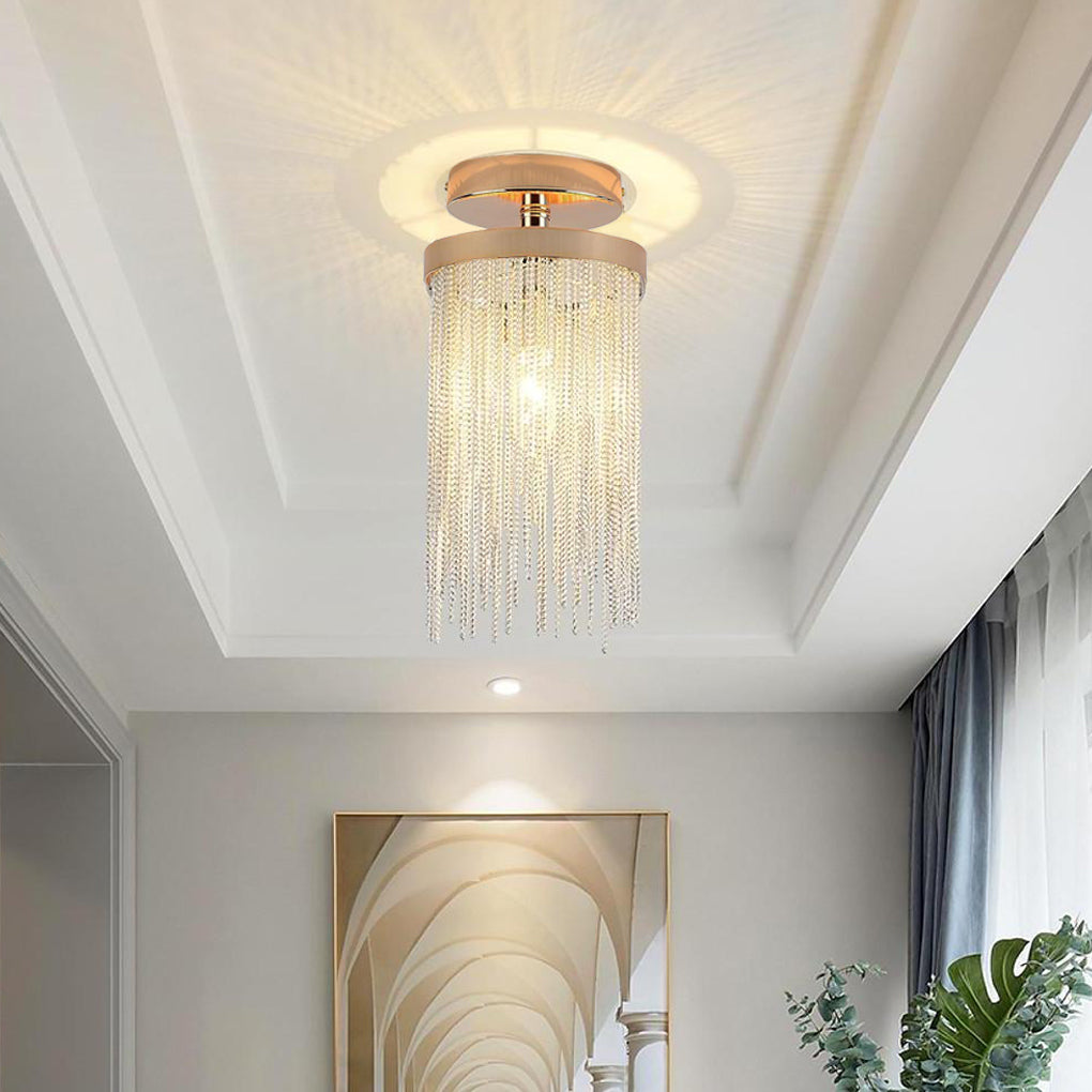 Metal LED Modern Farmhouse Semi Flush Mount Ceiling Light with Tassel Pendant Design