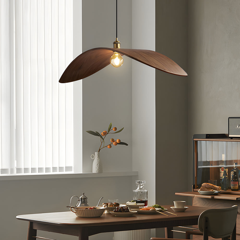Curved Wood Pendant Light Wabi-Sabi Walnut Wood Bar Pendant Lamp