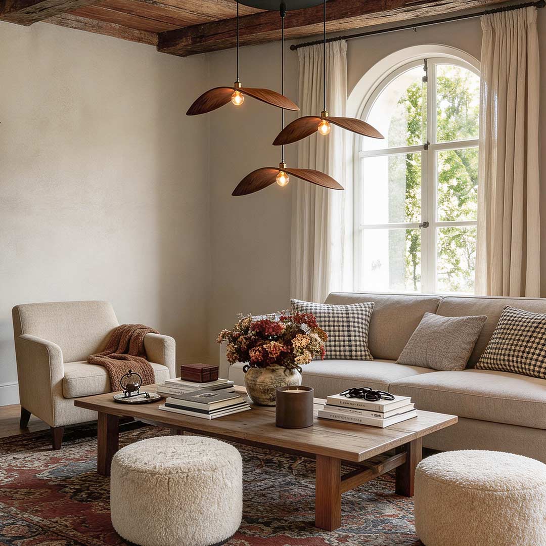 Curved Wood Pendant Light Wabi-Sabi Walnut Wood Bar Pendant Lamp