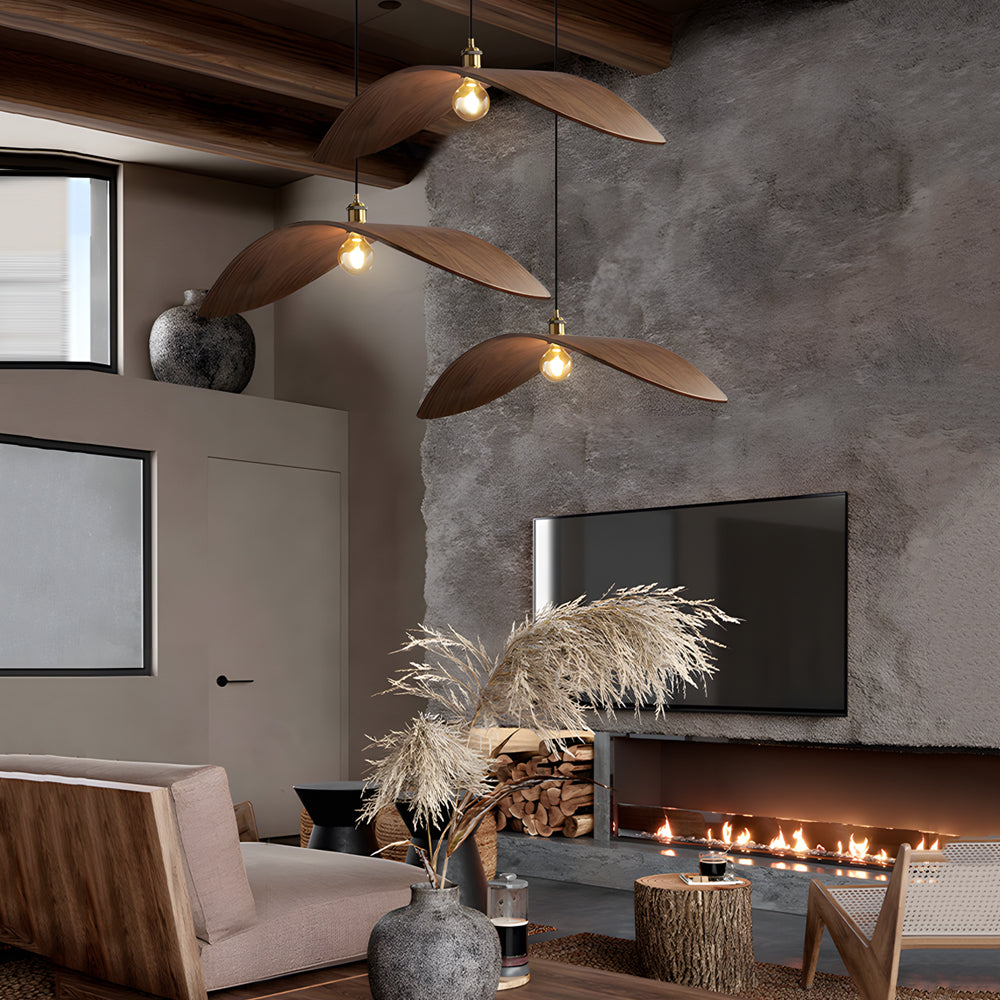 Curved Wood Pendant Light Wabi-Sabi Walnut Wood Bar Pendant Lamp