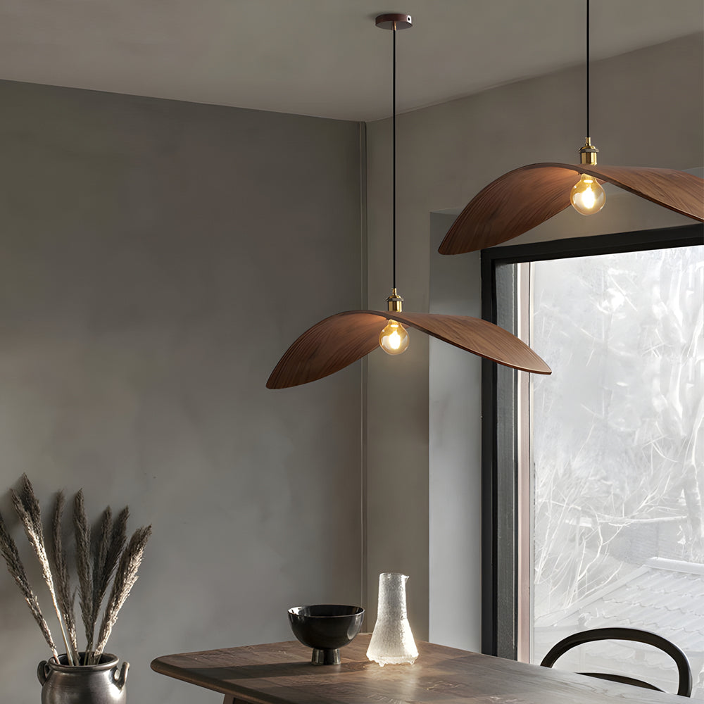Curved Wood Pendant Light Wabi-Sabi Walnut Wood Bar Pendant Lamp