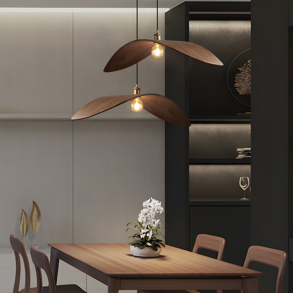 Curved Wood Pendant Light Wabi-Sabi Walnut Wood Bar Pendant Lamp