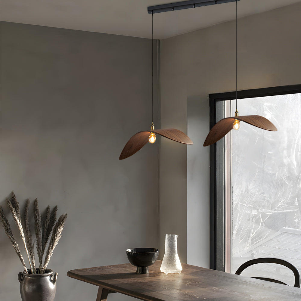 Curved Wood Pendant Light Wabi-Sabi Walnut Wood Bar Pendant Lamp