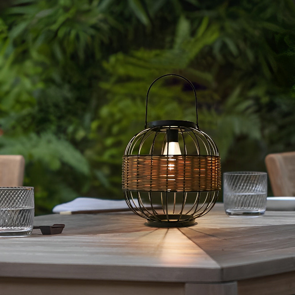 Decorative Hanging Solar Lanterns Wicker Waterproof Light
