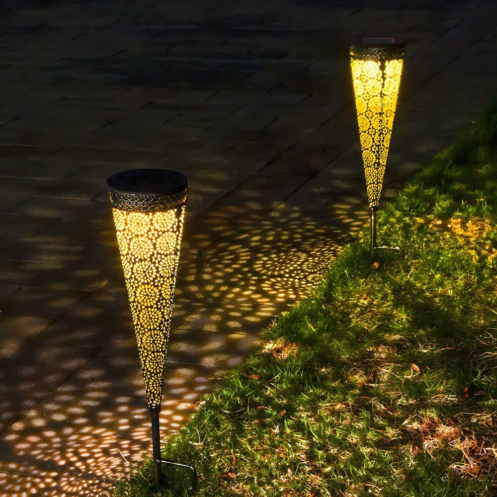 Decorative Solar-Powered Garden Stake Lights 2 Pack with Floral Patterns
