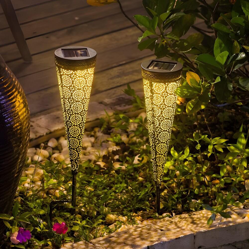 Decorative Solar-Powered Garden Stake Lights 2 Pack with Floral Patterns