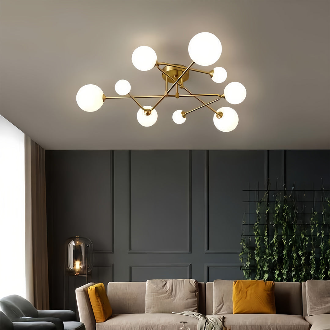 Gold Semi Flush Mount Light Nordic Style Magic Bean Ceiling Light