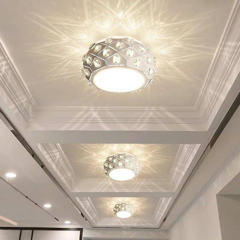 Metal Crystal Decorative LED Flush Mount Ceiling Light for Hallway Entryway