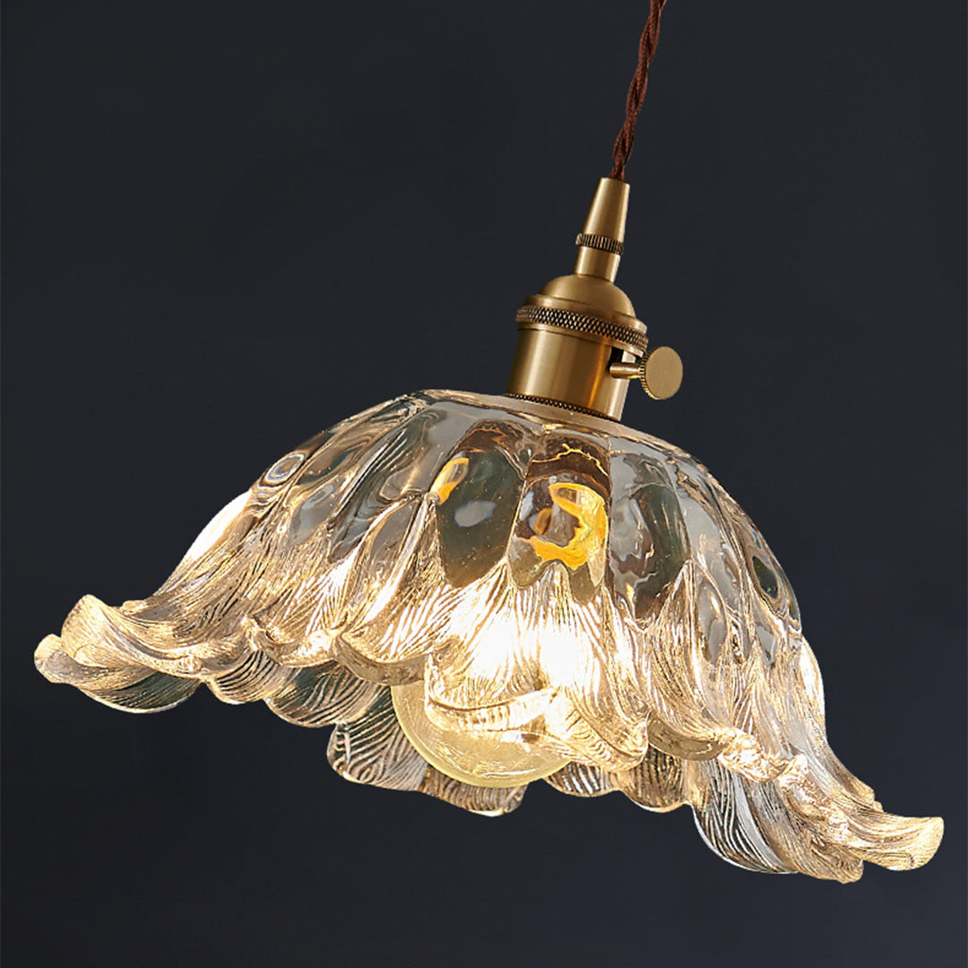 Flower Pendant Lighting Japanese-Style Floral Glass Brass Light