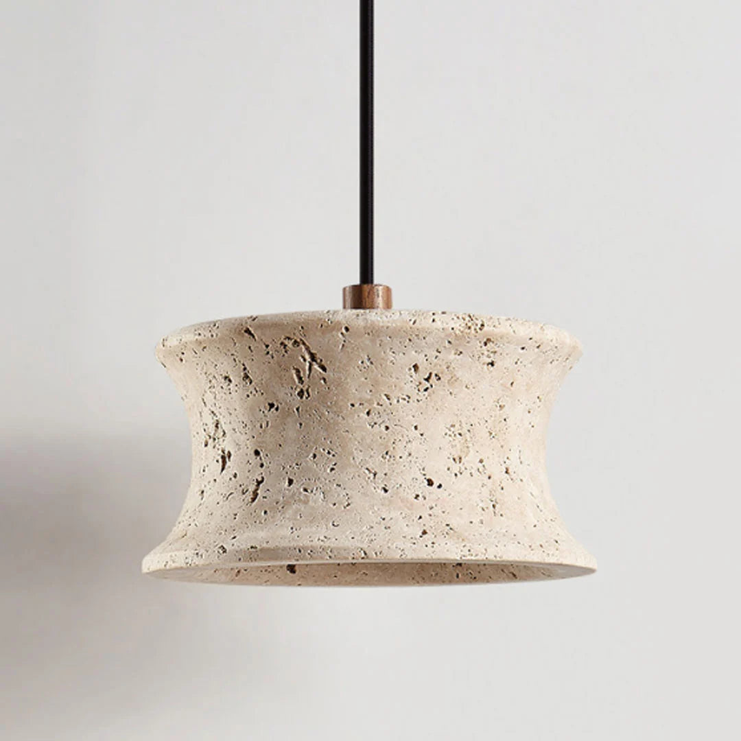 Drum Pendant Light Fixture French Wabi-Sabi Travertine Ceiling Light