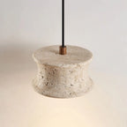 Drum Pendant Light Fixture French Wabi-Sabi Travertine Ceiling Light