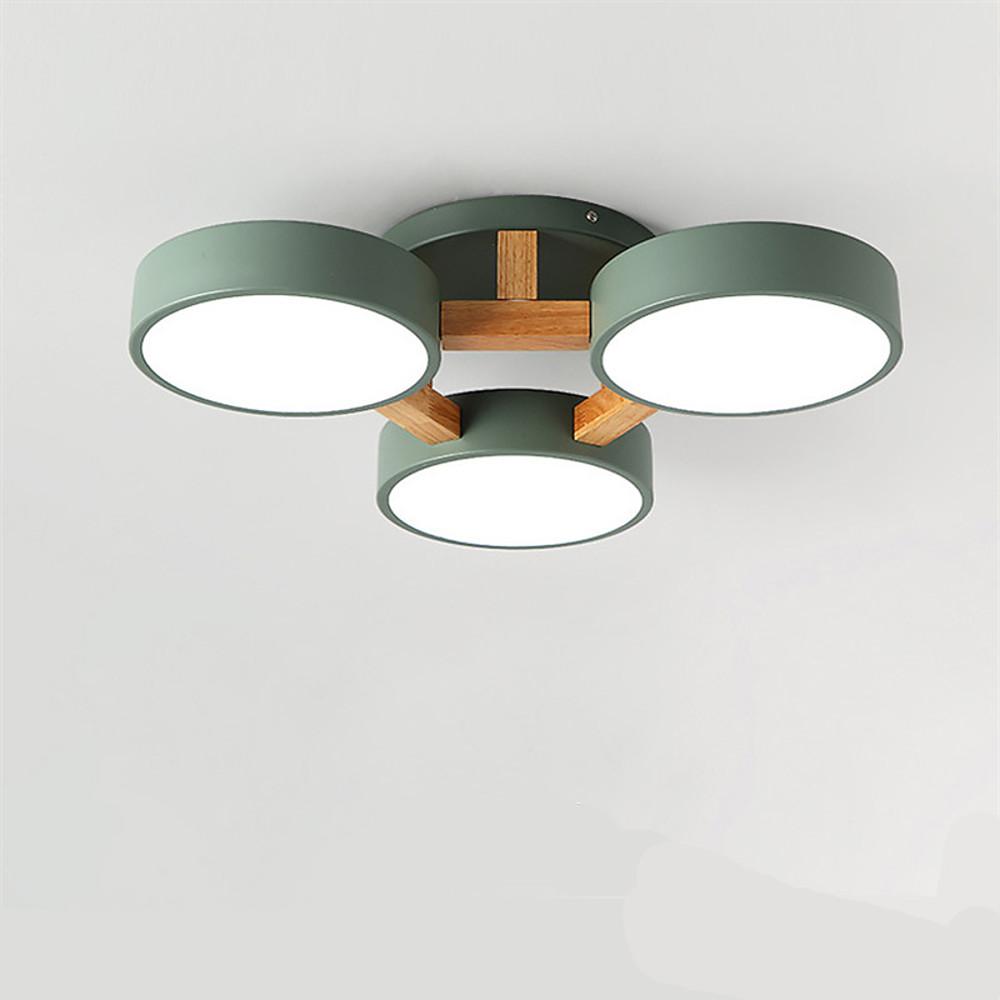 3 Circle Flush Mount Ceiling Light Metal Wood LED Light